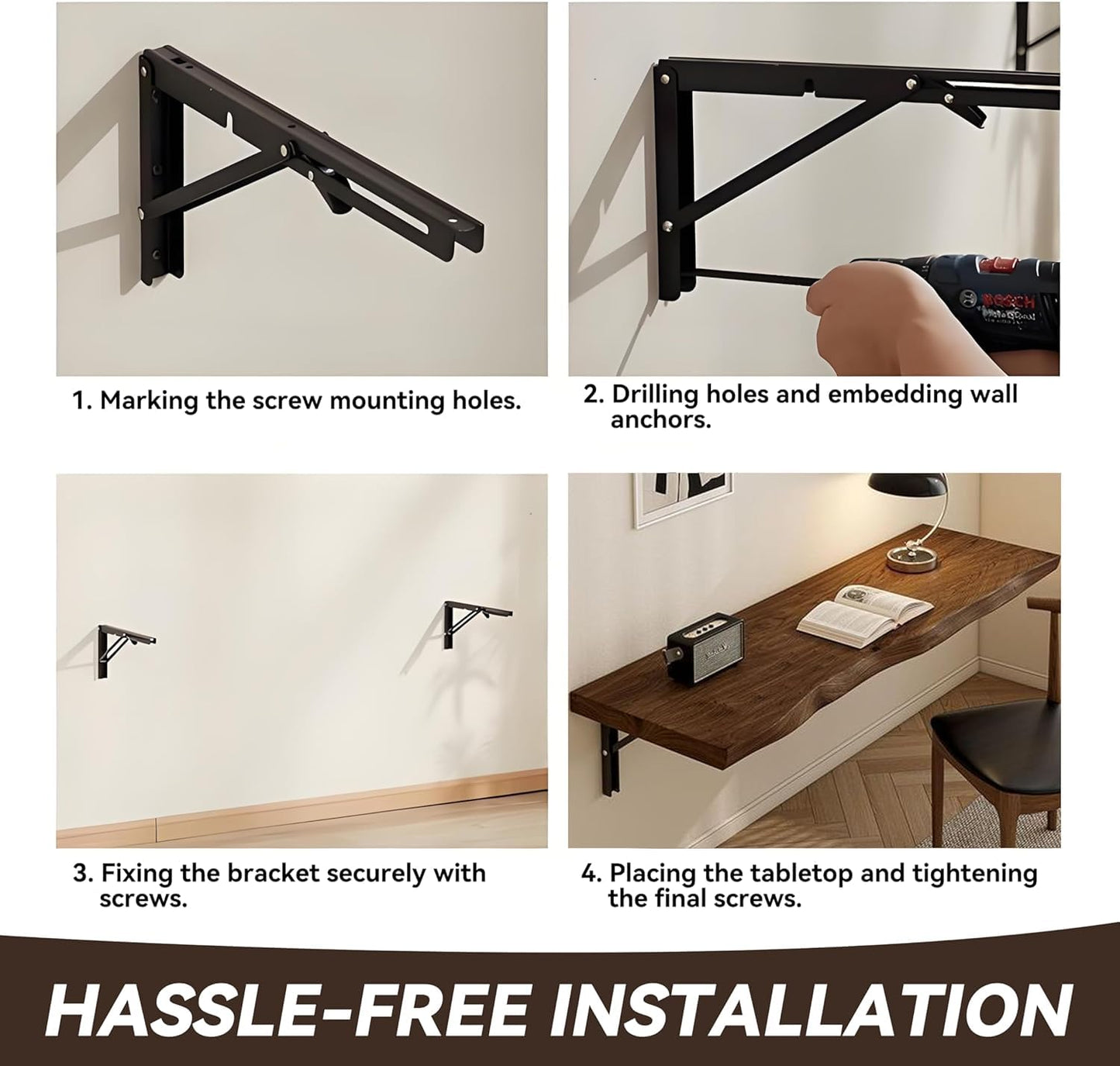 BDKNBHG wall-mounted folding desk 47.2", rustic wood, heavy-duty, space-saving.