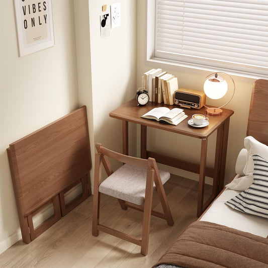 WoodsWhisper folding desk, solid wood, compact, no assembly, modern design.