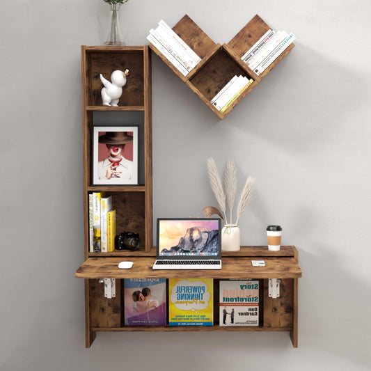 TuckTect foldable wall desk with cabinets, floating workstation with storage shelves.