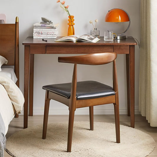 Cttasty solid wood desk with drawer, modern writing table, compact office desk.