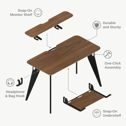 HOEK collapsible desk 47.5", foldable, durable laminate, tool-free setup, compact home office.