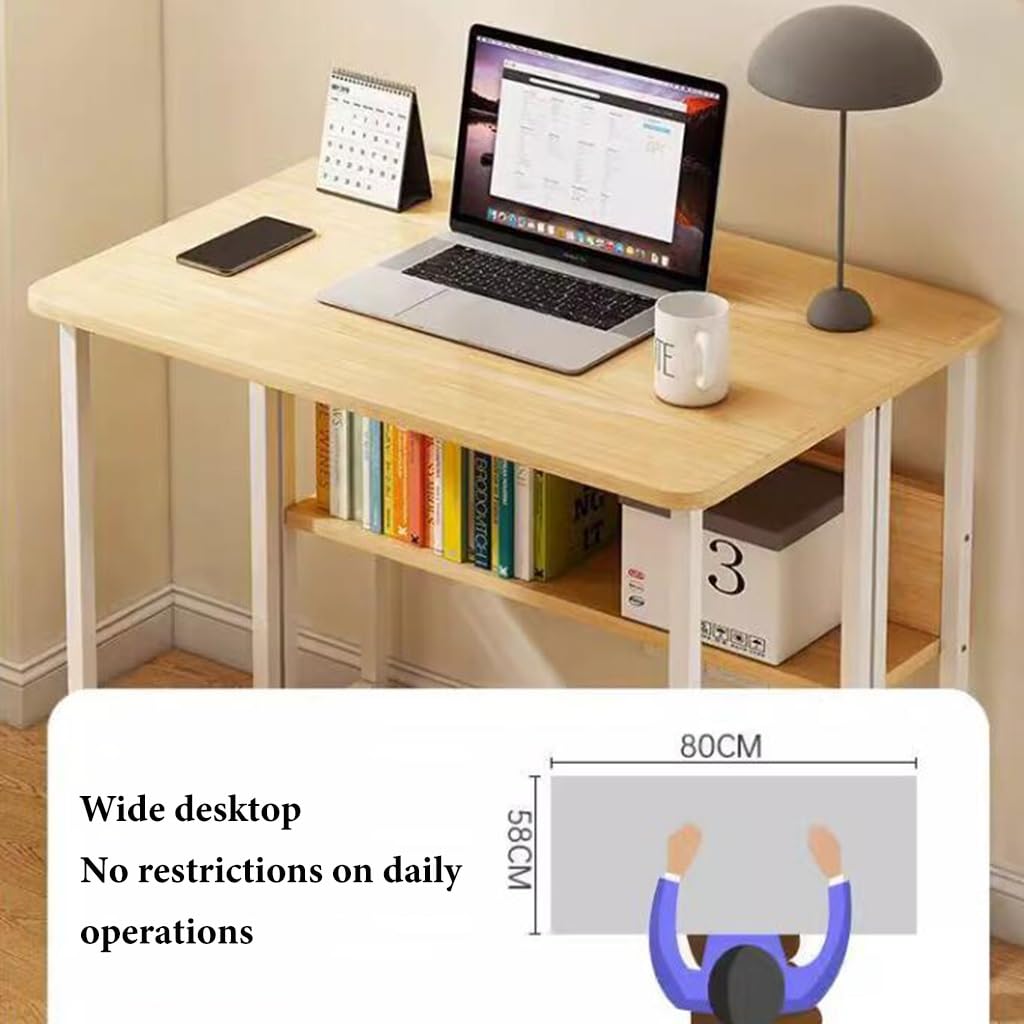 GIZNXBA folding desk with wheels, shelves, no assembly, compact home office table.