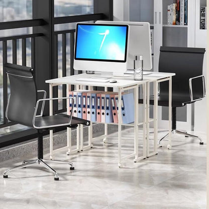 GIZNXBA folding desk with wheels, shelves, no assembly, compact home office table.