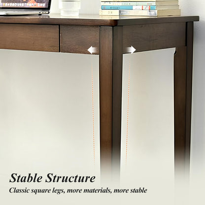 Cttasty solid wood desk with drawer, modern writing table, compact office desk.