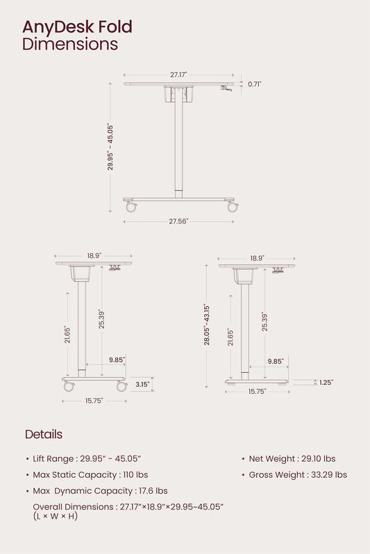 TopJob ANYDESK FOLD standing desk, portable, foldable, lockable wheels.