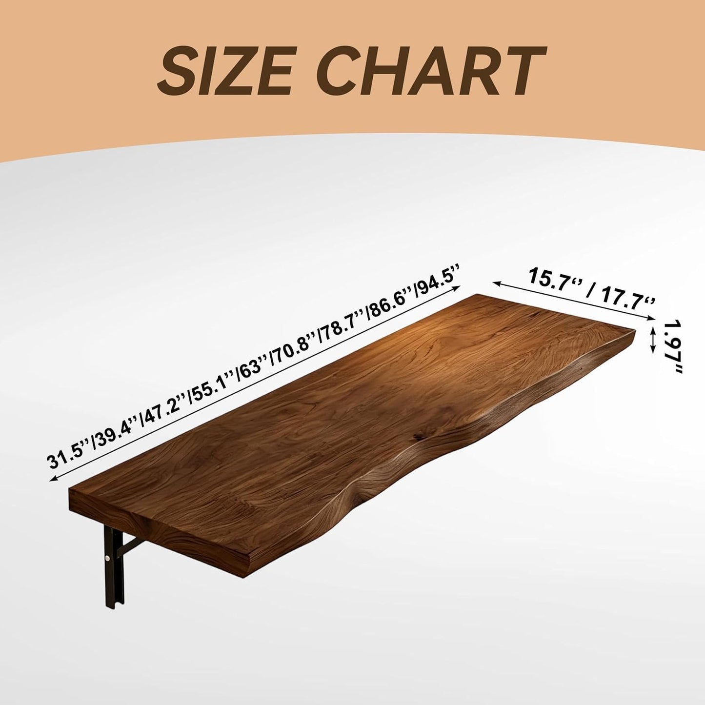 BDKNBHG wall-mounted folding desk 47.2", rustic wood, heavy-duty, space-saving.