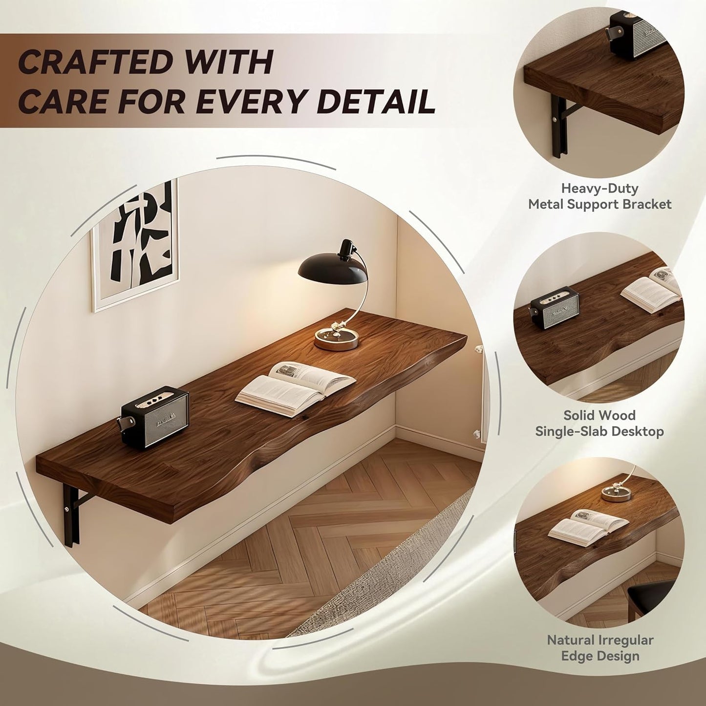 BDKNBHG wall-mounted folding desk 47.2", rustic wood, heavy-duty, space-saving.