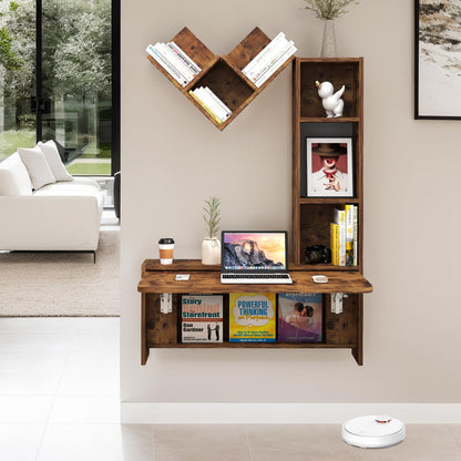 TuckTect foldable wall desk with cabinets, floating workstation with storage shelves.