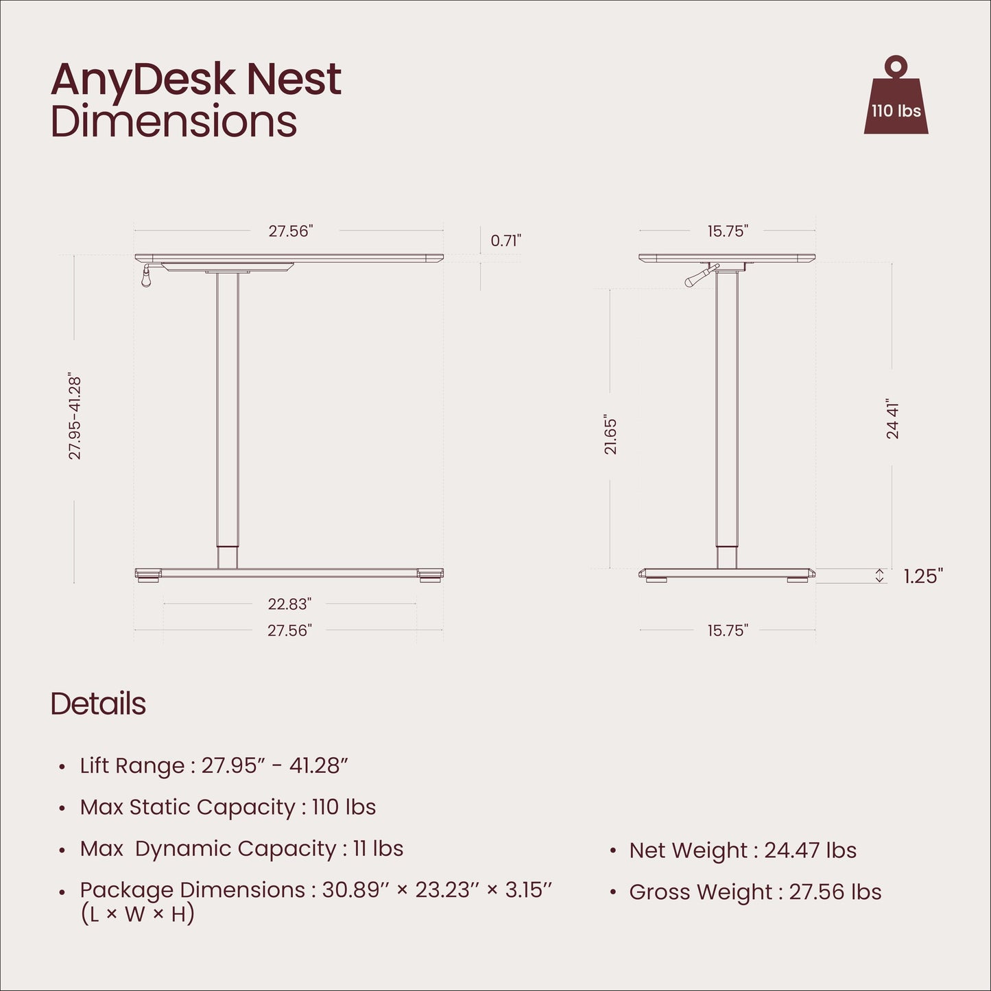 TopJob ANYDESK NEST mobile standing desk, portable, hidden wheels, multi-use table.