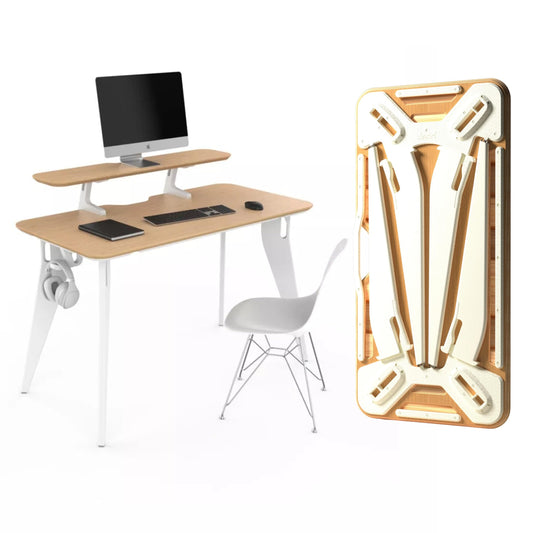 HOEK collapsible desk 47.5", foldable, durable laminate, tool-free setup, compact home office.