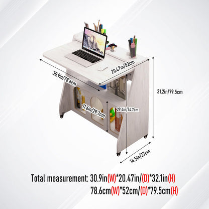 Pmnianhua farmhouse rolling desk, mobile workstation with wheels & storage, space-saving.
