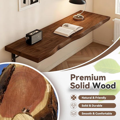 BDKNBHG wall-mounted folding desk 47.2", rustic wood, heavy-duty, space-saving.