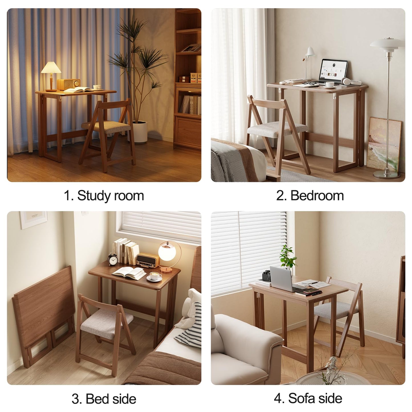 WoodsWhisper folding desk, solid wood, compact, no assembly, modern design.