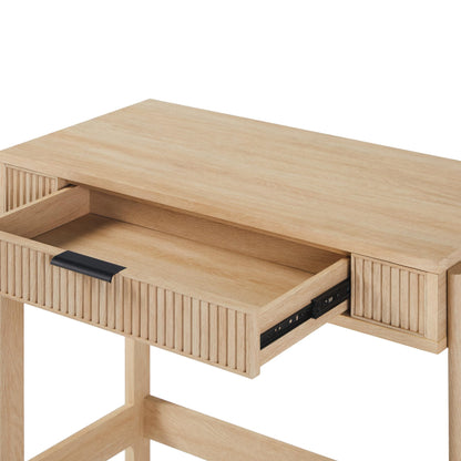 Walker Edison lift-top desk, storage drawer, sit-stand design, 38", coastal oak.