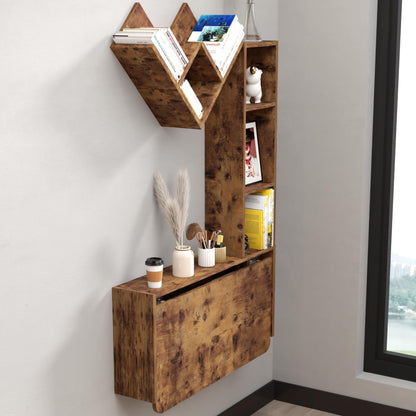 TuckTect foldable wall desk with cabinets, floating workstation with storage shelves.