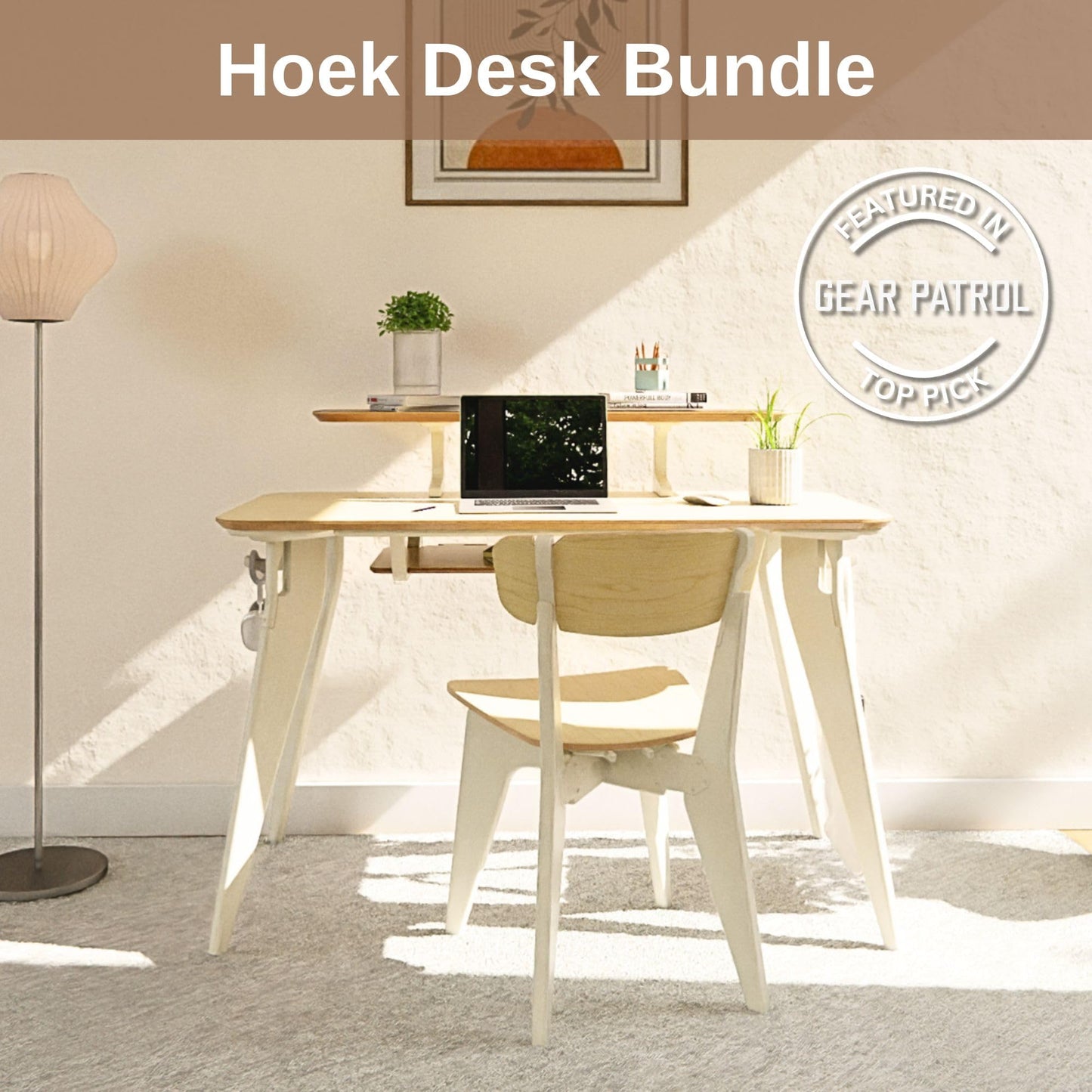 HOEK collapsible desk 47.5", foldable, durable laminate, tool-free setup, compact home office.
