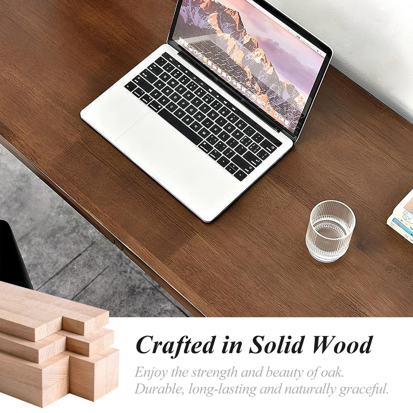 Cttasty solid wood desk with drawer, modern writing table, compact office desk.