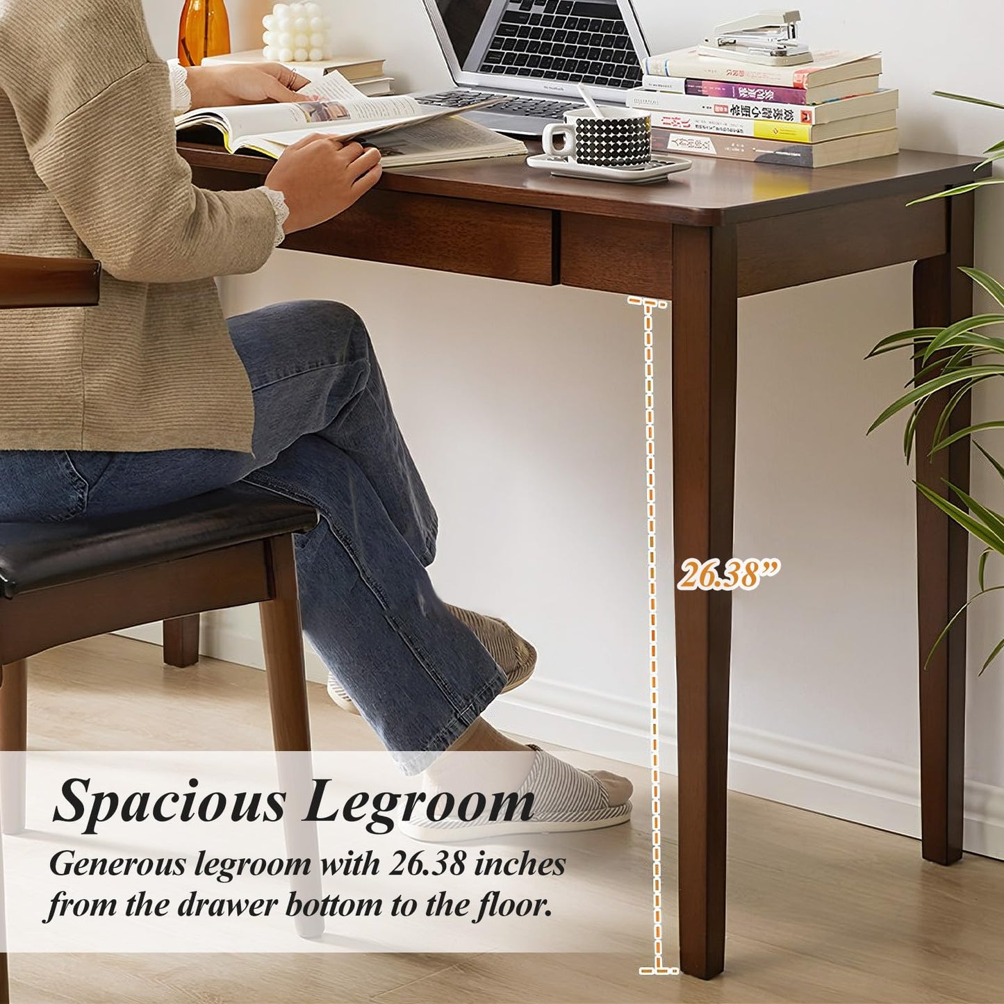 Cttasty solid wood desk with drawer, modern writing table, compact office desk.