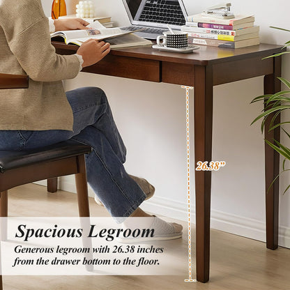 Cttasty solid wood desk with drawer, modern writing table, compact office desk.